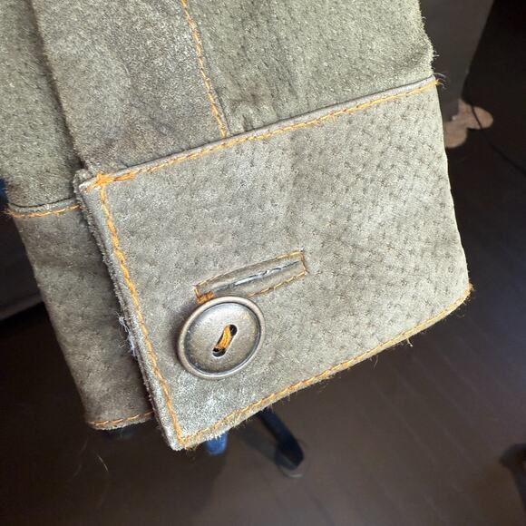 Jennyfer J 100% Nubuc Leather Military Moto Jacket Women’s S Olive Green - Picture 6 of 15